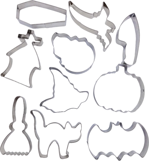 Rozsdamentes acél Halloween sütikiszúró készlet, 10 db (6–8 cm)