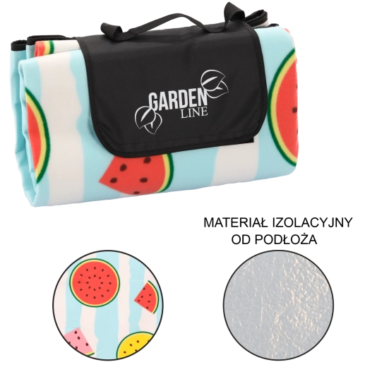 200 × 200 cm-es piknikpléd szigeteléssel és gyümölcsmintával