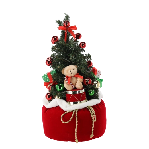 Műanyag karácsonyfa zsákban játékokkal és LED-del, 60 cm