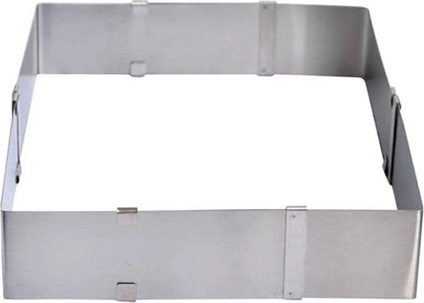 Állítható, szögletes rozsdamentes acél tortakeret 16–28 cm