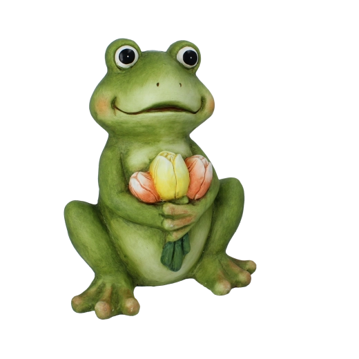 Kerti dekoráció – béka tulipánokkal