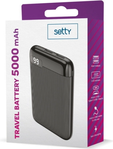 Setty 5000 mAh powerbank LCD kijelzővel