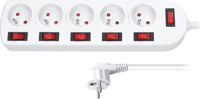 Solight hosszabbító egyedi kapcsolókkal, 5 aljzat, 3 m, fehér – 1 db