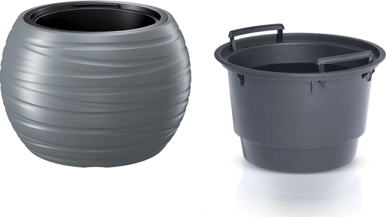 MAZE kerek virágcserép betéttel 39,6 cm – szürke kő