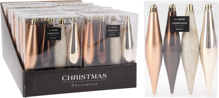 Karácsonyi jégcsap díszek 15 cm, barna–arany mix, 4 db