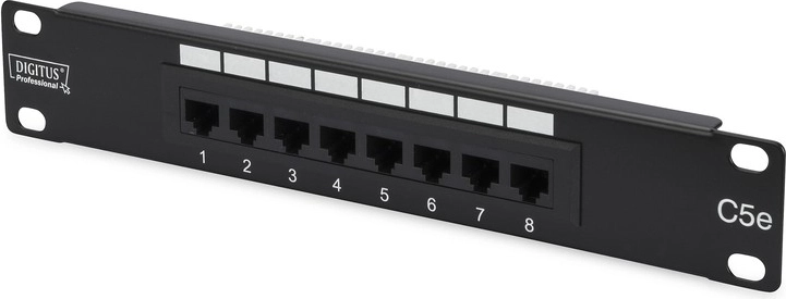 Patch panel 10" 8 portos kat. 5e U/UTP 1U fekete DIGITUS