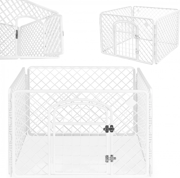 Fehér műanyag kifutó kennel kutyáknak és macskáknak PETSI 4 panel 91 × 91 × 60 cm