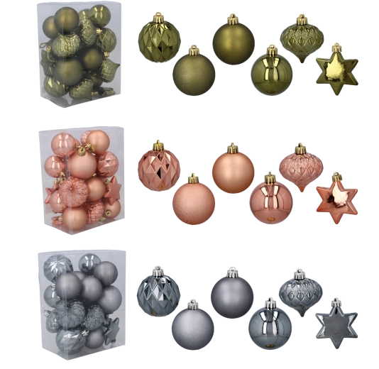 23 darabos karácsonyfadísz-készlet olívazöld, réz és grafitszürke színben