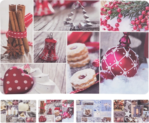 Karácsonyi műanyag asztalterítő 43,5 × 28,5 cm – kollázs, vegyes minták