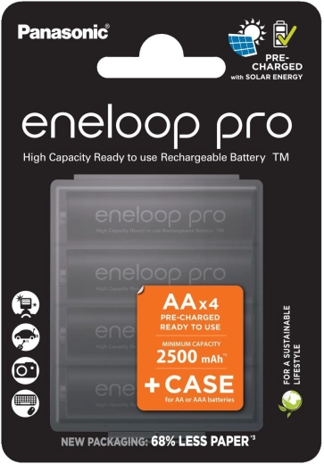 Panasonic Eneloop Pro újratölthető AA elemek, 2500 mAh, tartóval - 4 db