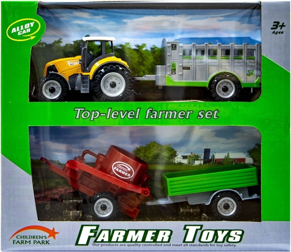 Narancssárga traktor cserélhető pótkocsikkal