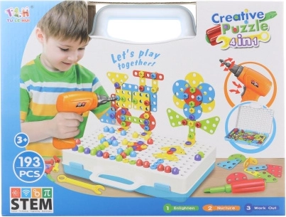 Csavaros építőkészlet fúrógéppel – 193 darab