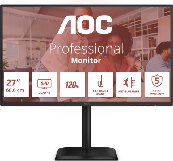 AOC Q27E4CV 27" QHD IPS monitor 120 Hz-cel, USB-C-vel és RJ-45-tel