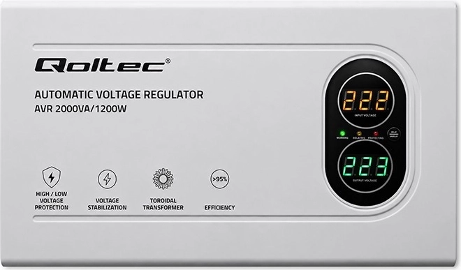 Qoltec automatikus feszültségstabilizátor AVR 2000VA / 1200W toroid transzformátorral