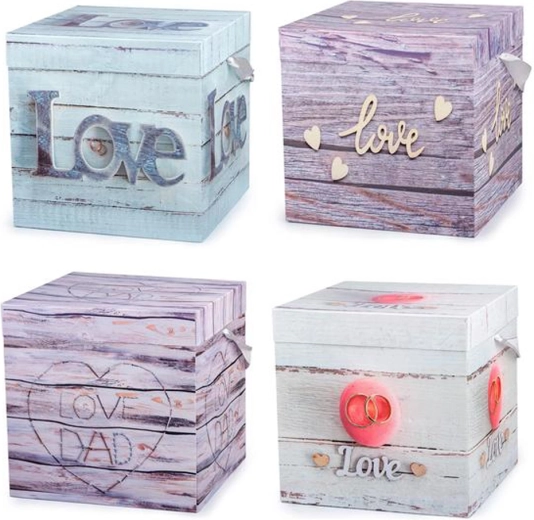 Ajándékdoboz szalaggal 15 × 15 × 15 cm (vegyes motívumok)