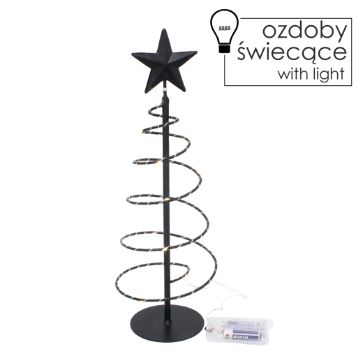 Karácsonyi fém fa LED világítással, 39 cm – fekete