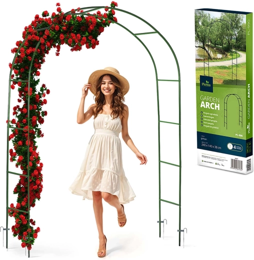 Kerti íves pergola 240 cm – sötétzöld, porszórt acél