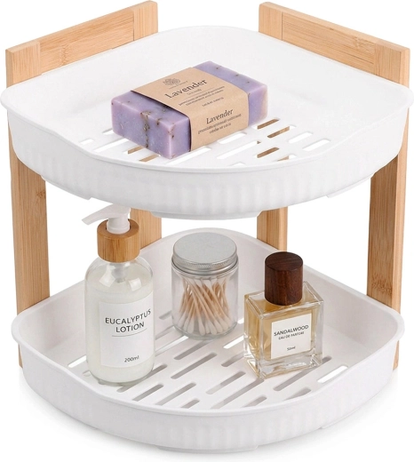 Sarokba való, kétszintes fürdőszobai polc Bathroom Solutions fehér 24 × 24 × 27 cm - 1 db