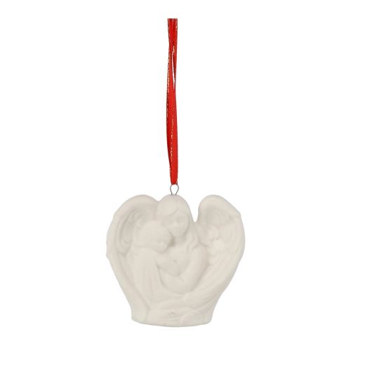 Kerámia angyalszobor szárnyakkal és akasztóval, fehér, 7 cm