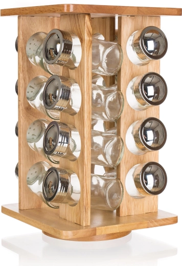 BRILLANTE fűszertartó készlet üveg tégelyekkel és forgatható fa állvánnyal, 16 db