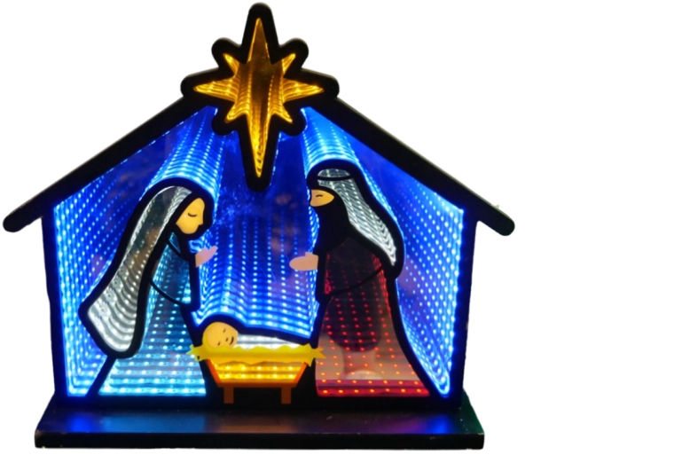 Karácsonyi 3D betlehem LED-es végtükör-effektussal