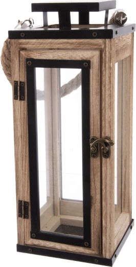 Kis bézs fa és fém lámpás 13 × 13 × 32 cm