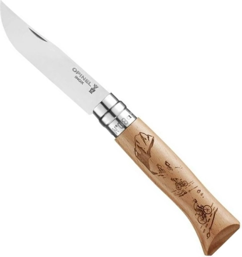 OPINEL N°08 Gravure Sport Velo zsebkés, bükkfa, 8,5 cm