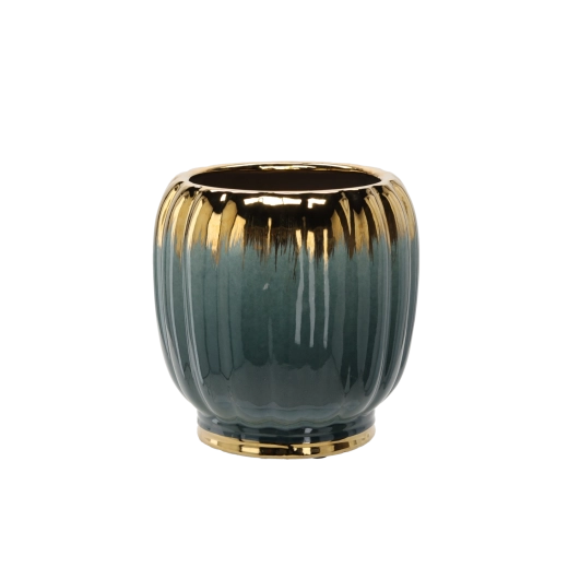 Kerámia kaspó 28 × 28 × 28,5 cm arany-zöld