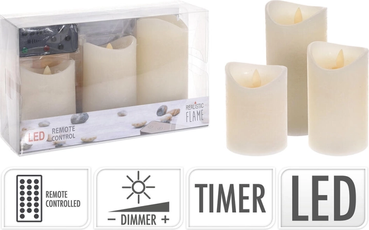 LED gyertyaszett távirányítóval és időzítővel, elefántcsont (3 db)