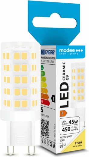 Modee Lighting G9 kerámia LED izzó, 4,3 W, meleg fehér