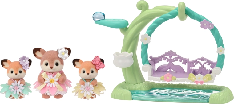 Sylvanian Families őzikék a virágos hintán – játékszett 3 figurával