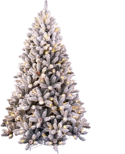 Műfenyő karácsonyfa 210 cm, havas hatású, LED világítással