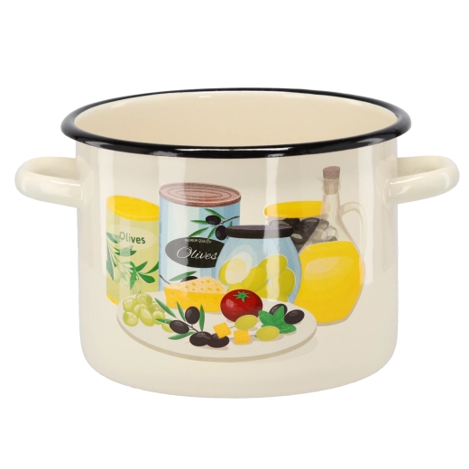 Zománcozott fazék 4,5 l, 20 cm, krémszínű olívamintával