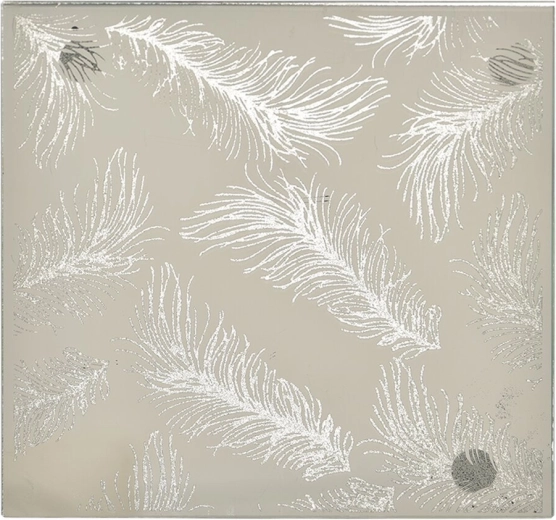 Üveg dekorációs tálca levél formában, fehér színben ezüst részletekkel, 15 × 15 cm