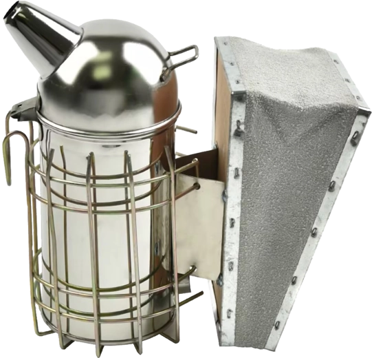 Rozsdamentes acél méhész füstölő 26 cm bőr fújtatóval