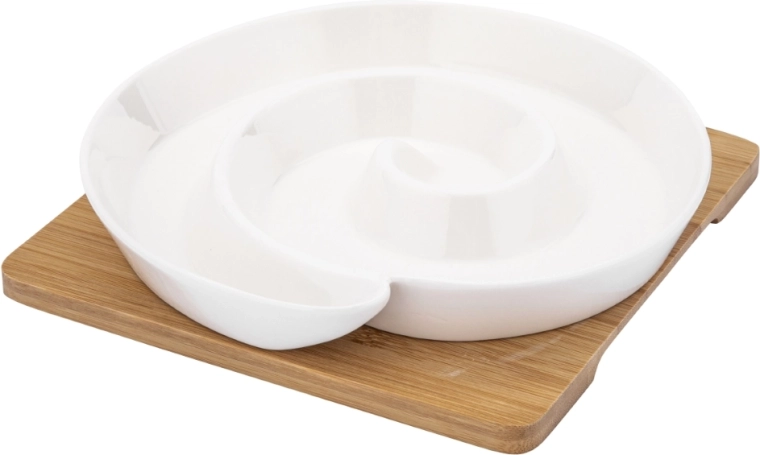 Krém színű, osztott porcelán tál bambusz alátéttel