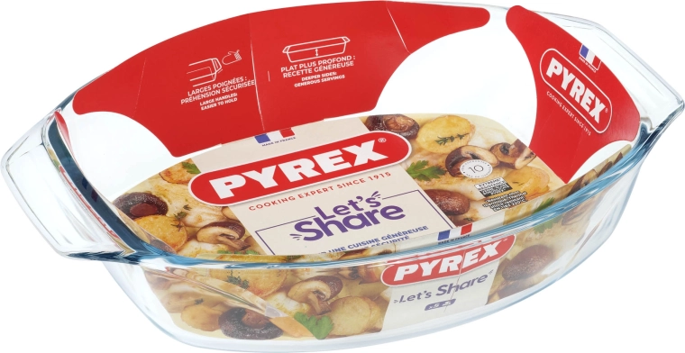 Ovális sütőtál PYREX 35 × 24 cm boroszilikát üvegből