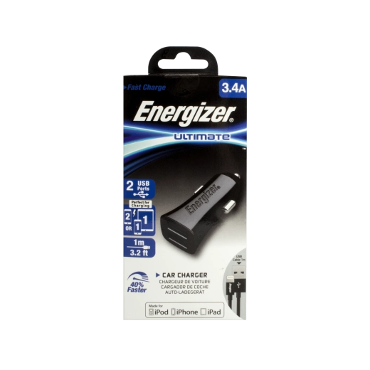 Energizer autós adapter 3,4 A, két USB-vel, fekete