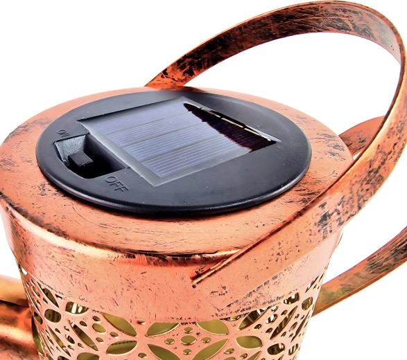 Napelemes kerti lámpa kancsó formában, meleg LED-ekkel, leszúrható állvánnyal és akasztóval