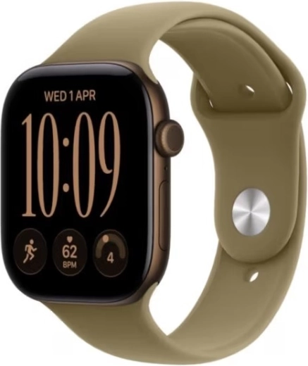 Apple Watch Series 12 GPS + Cellular 42 mm-es, barna alumíniumtokkal és olívazöld sportpánttal, M/L méretben