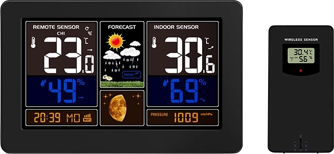 Solight intelligens Wi‑Fi időjárás-állomás színes LCD-kijelzővel és Smart Life alkalmazással, fekete