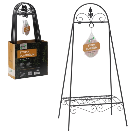Fekete fém növénytartó állvány 49 × 40 × 99 cm