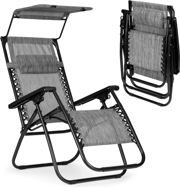 Összecsukható, állítható kerti/strandszék napellenzővel, szürke