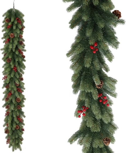 Karácsonyi girland áfonyával és tobozokkal, 200 cm