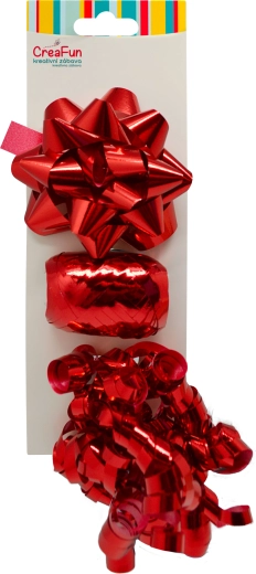 Fémes piros ajándékszett – masni és szalag