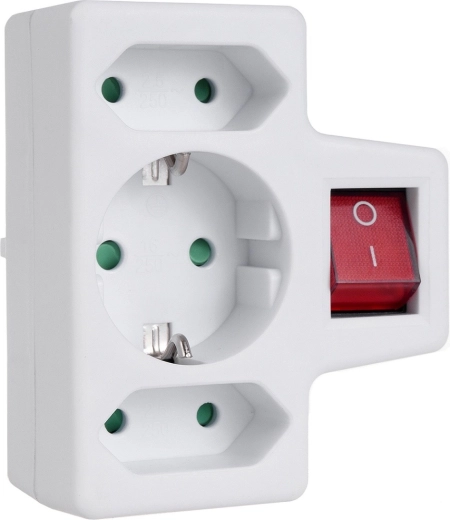 Dugós adapter 1× Schuko és 2× Euro kapcsolóval, 3680 W