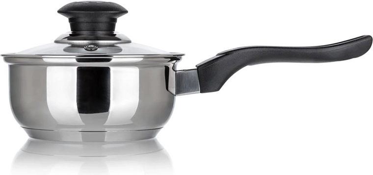 Rozsdamentes nyeles lábas üveg fedővel 0,8 l SUPER VALUE, 14 cm átmérő