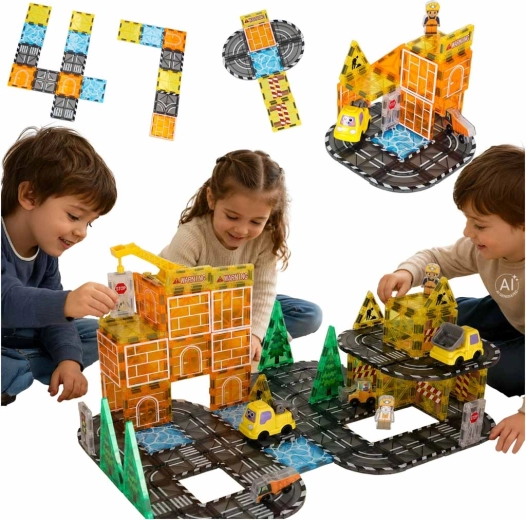 Mágneses 3D építőkockák – építkezés és munkagépek (92 db)