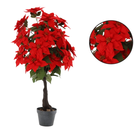 Mű karácsonyfa piros mikulásvirággal 100 cm