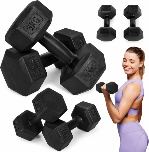 MOVEPRO hatszögletű kézisúlyzók 2×3 kg (fekete)